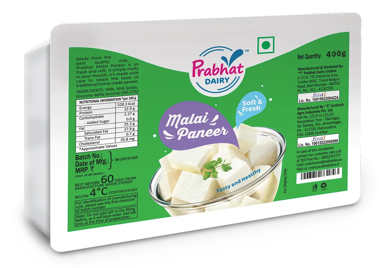 Prabhat Dairy Paneer Thermo Pack 400gm